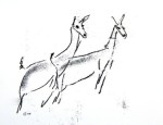 An outline drawing two alert deer by artist Jilly Cobbe