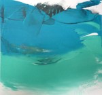 Abstract Painting in greens & blues of a Waterscape by Jilly Cobbe