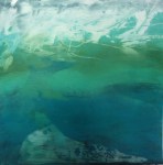 Abstract Painting in greens & blues of a Waterscape by Jilly Cobbe